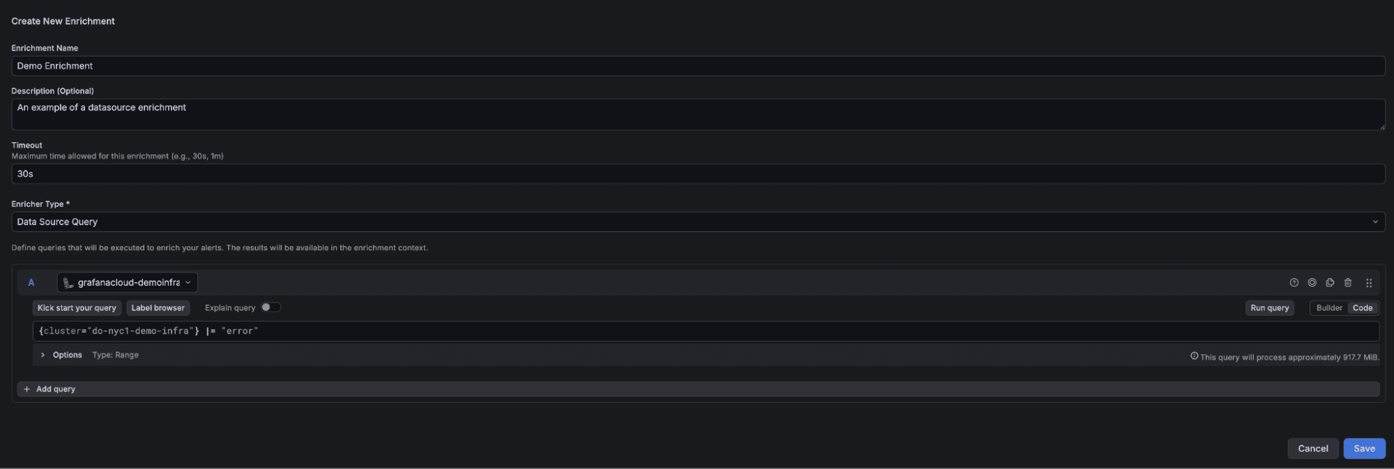'Create new enhancement' UI