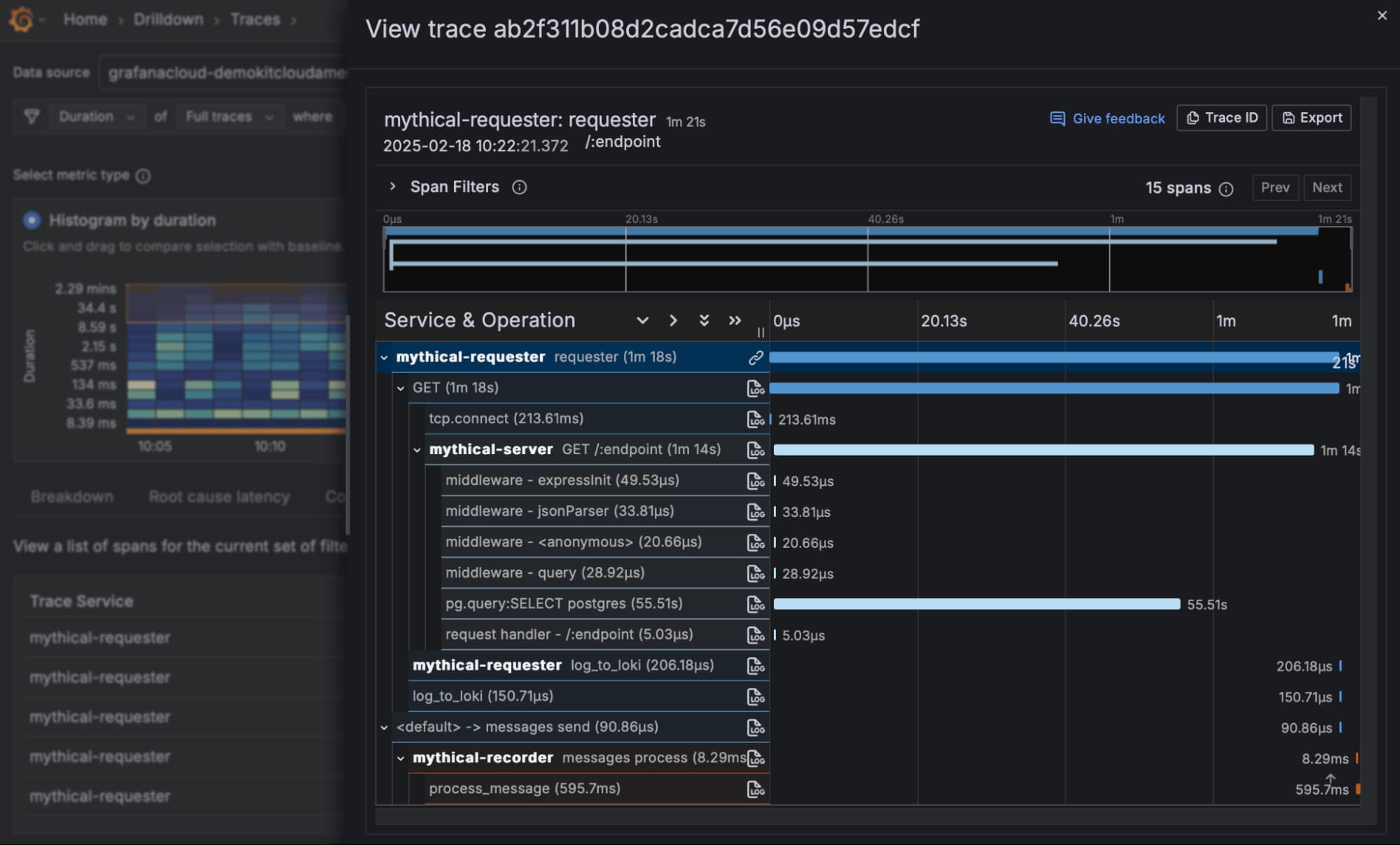 Viewing a trace in the UI