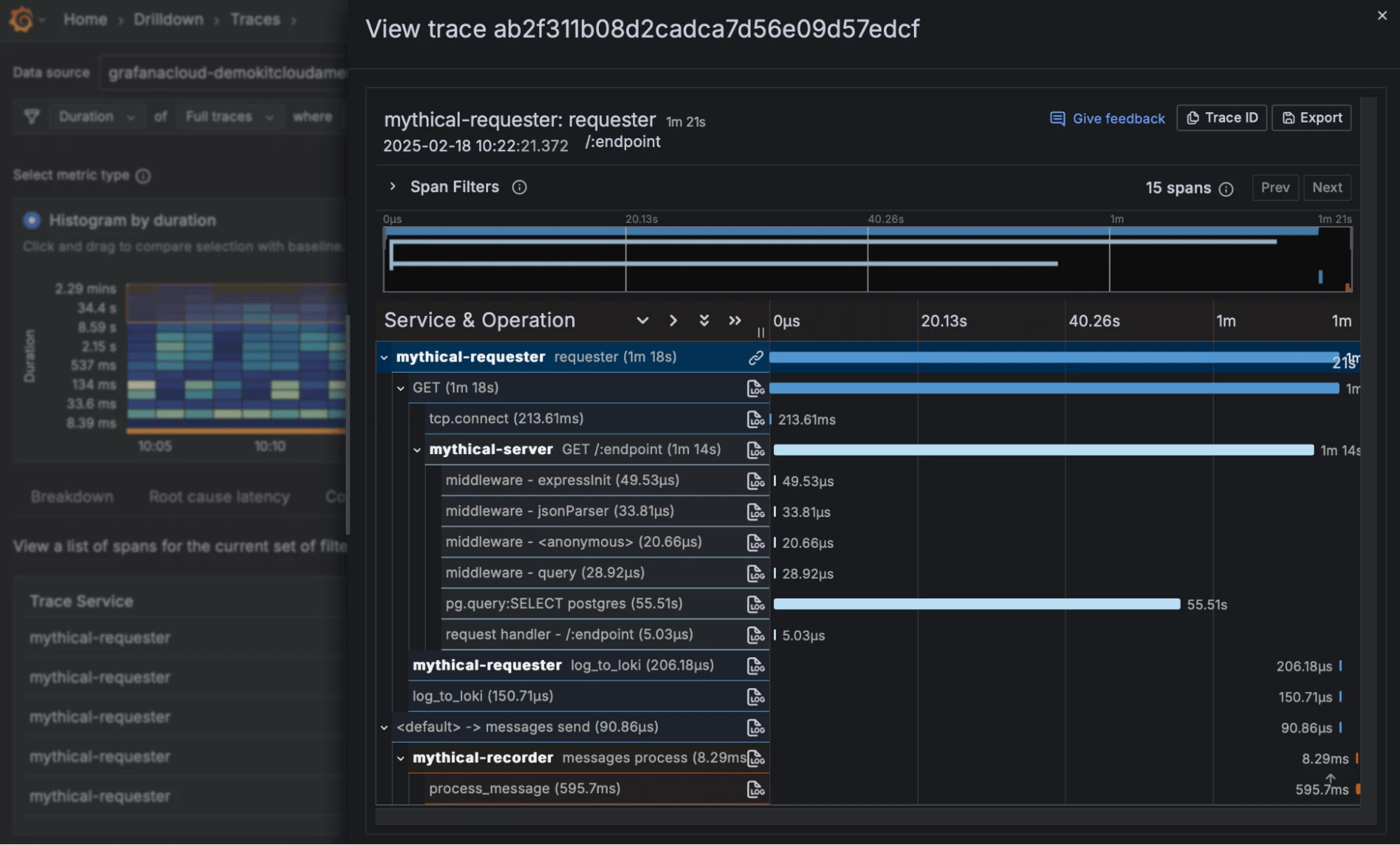 Viewing a trace in the UI