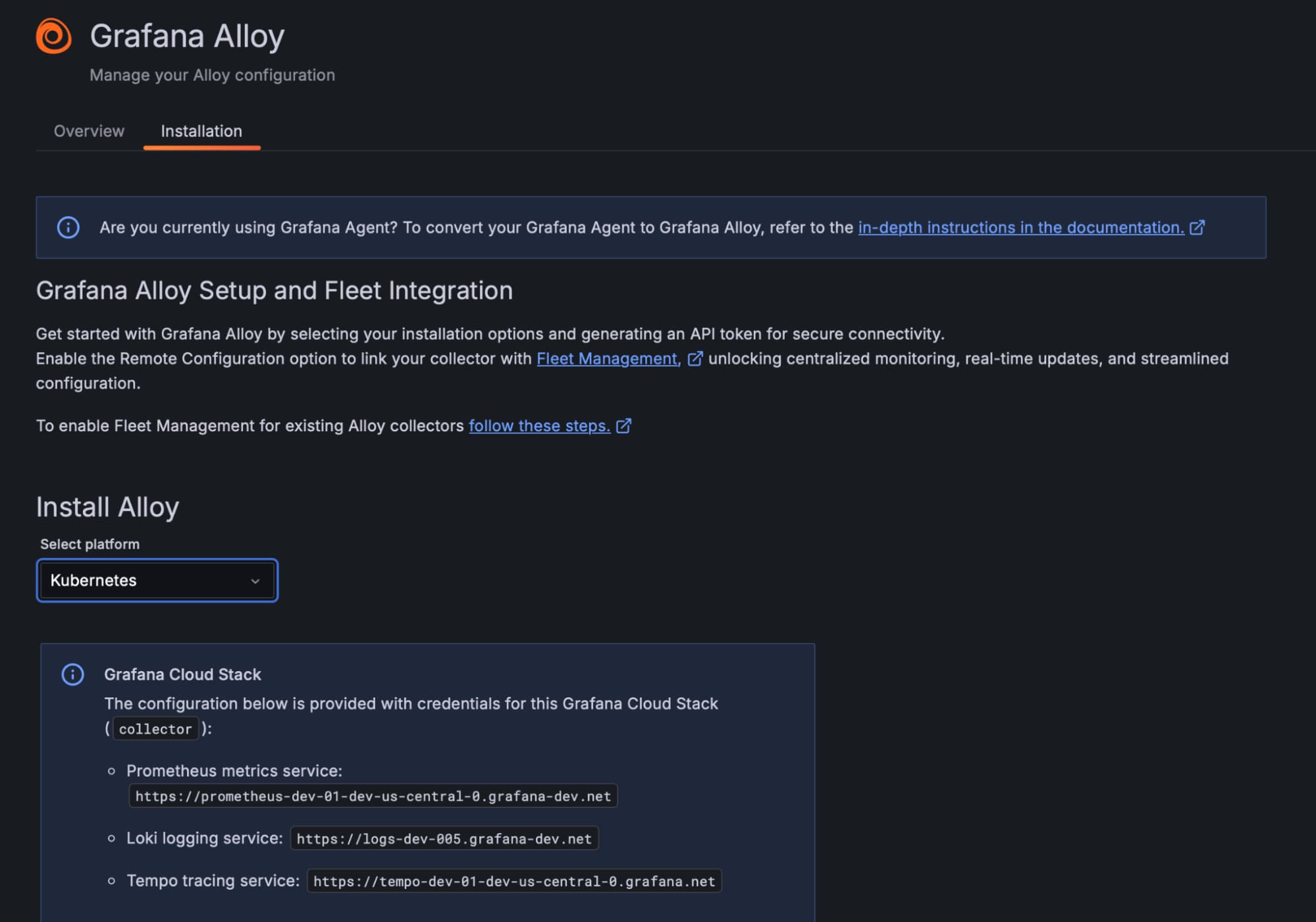 Grafana Alloy installation page