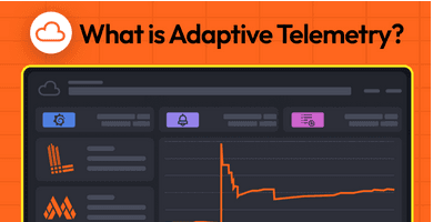 Graph with various icons and text reading "What is Adaptive Telemetry?" on an orange background.