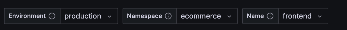Screenshot of filters on the OpenTelemetry service.namespace and service.name attributes