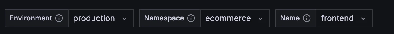 Screenshot of filters on the OpenTelemetry service.namespace and service.name attributes