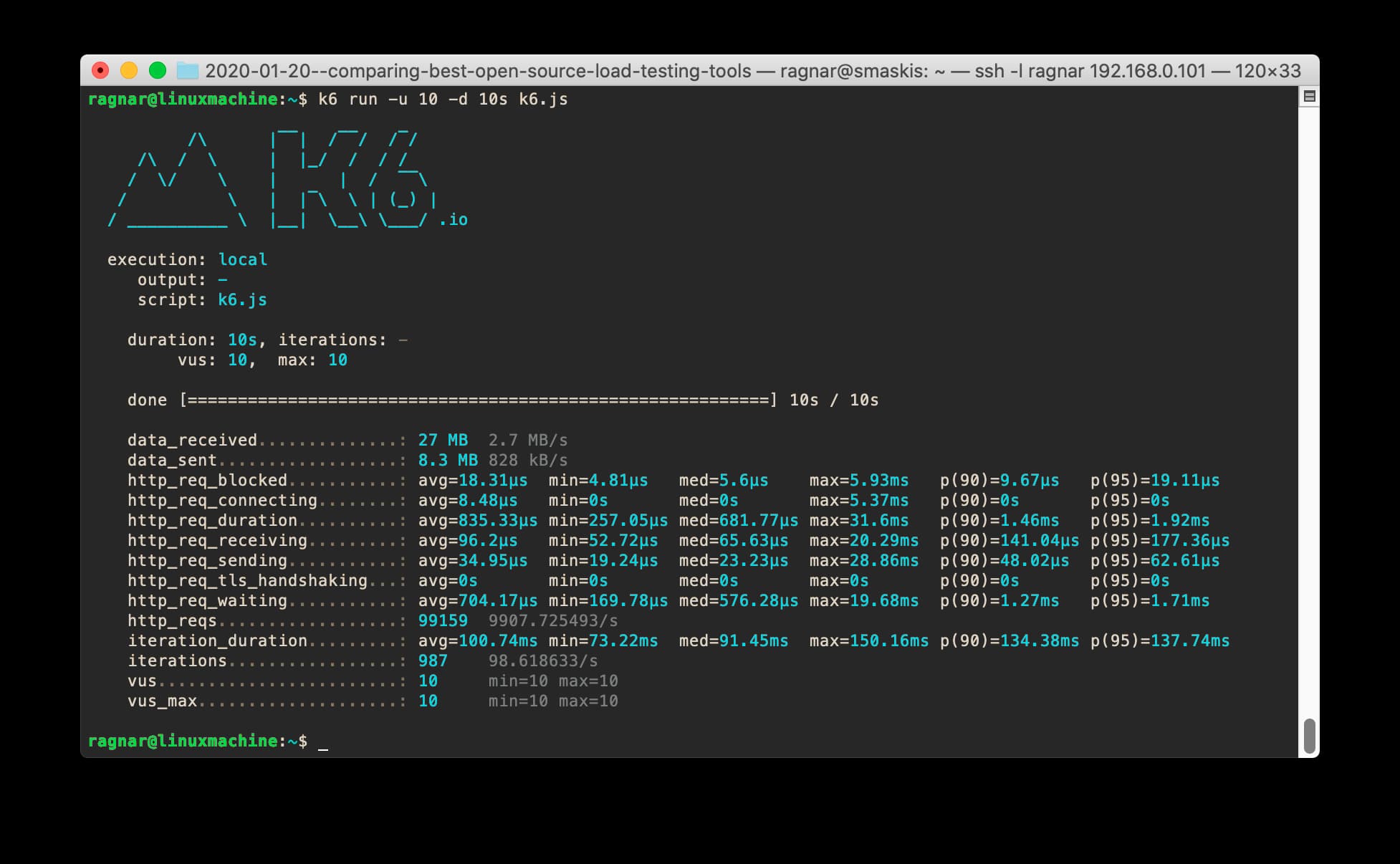 A screenshot of a k6 runtime