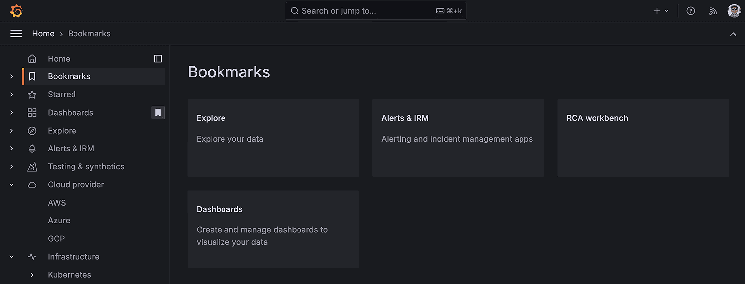 A screenshot of the navigation bookmarks section.