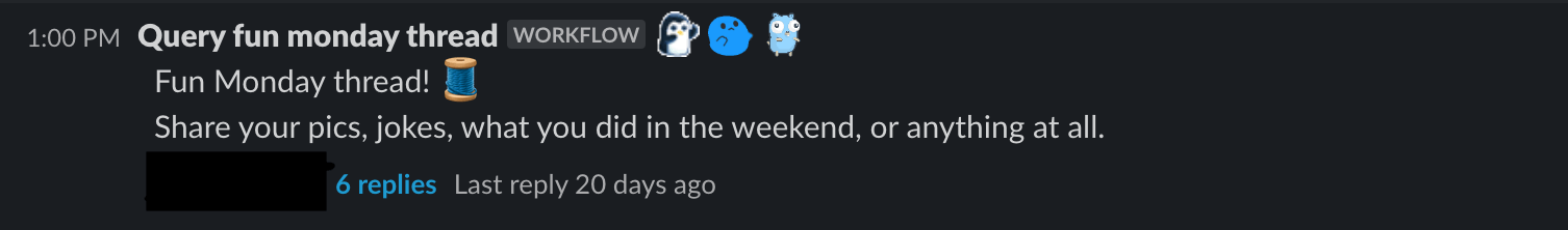Slack screenshot of fun Monday thread.