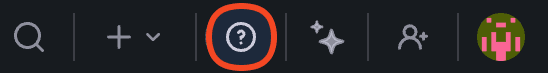 A screenshot of the Grafana UI with a red circle around the help icon, which looks like a question mark.