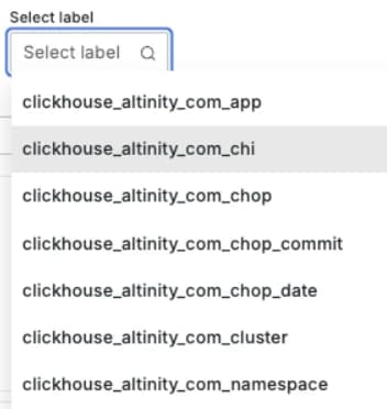 List of labels in the metrics data
