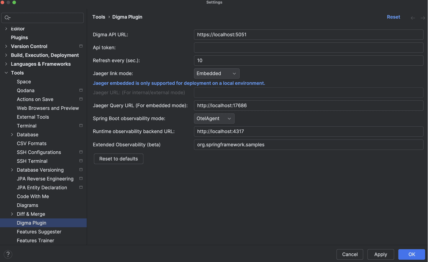 Digma plugin form