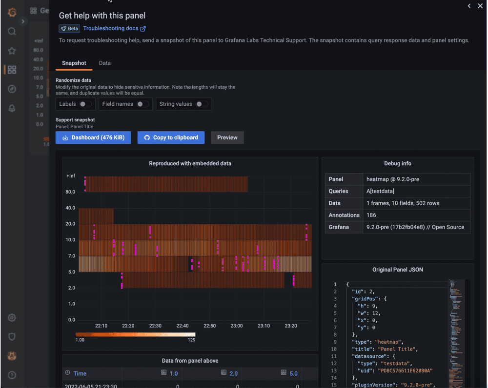Grafana 9.2 release: Troubleshooting Grafana panels with a new support feature
