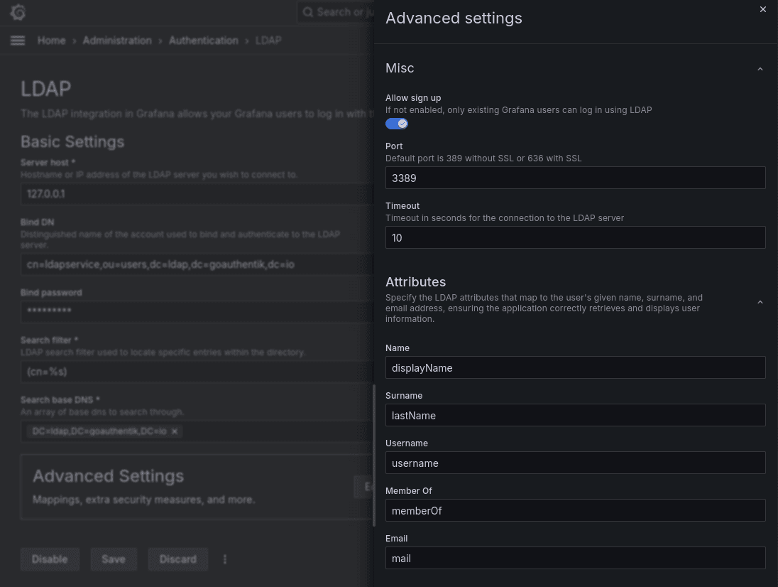 Advanced LDAP settings