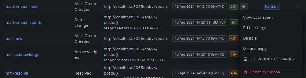 Webhook listings