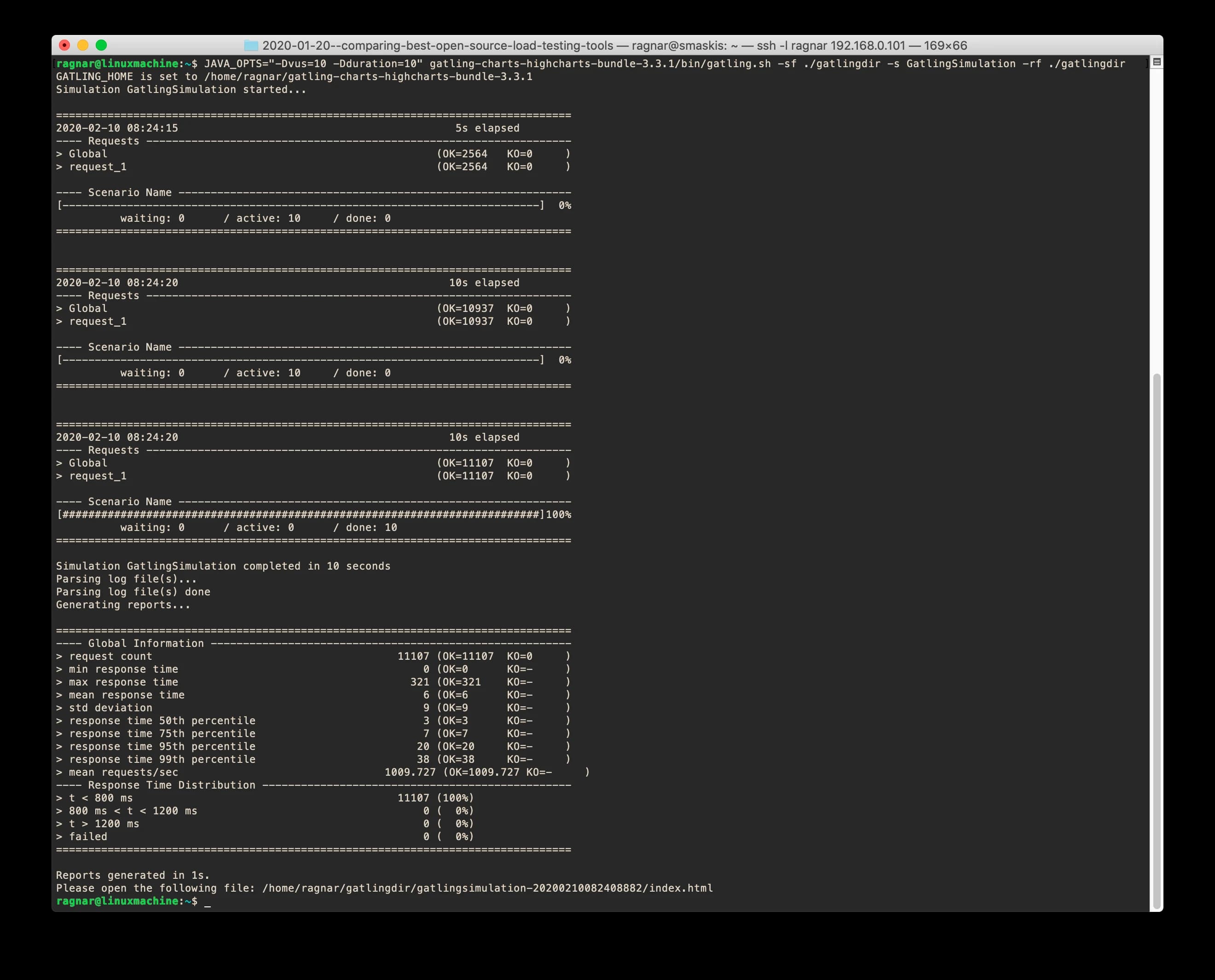 A screenshot of Gatling runtime