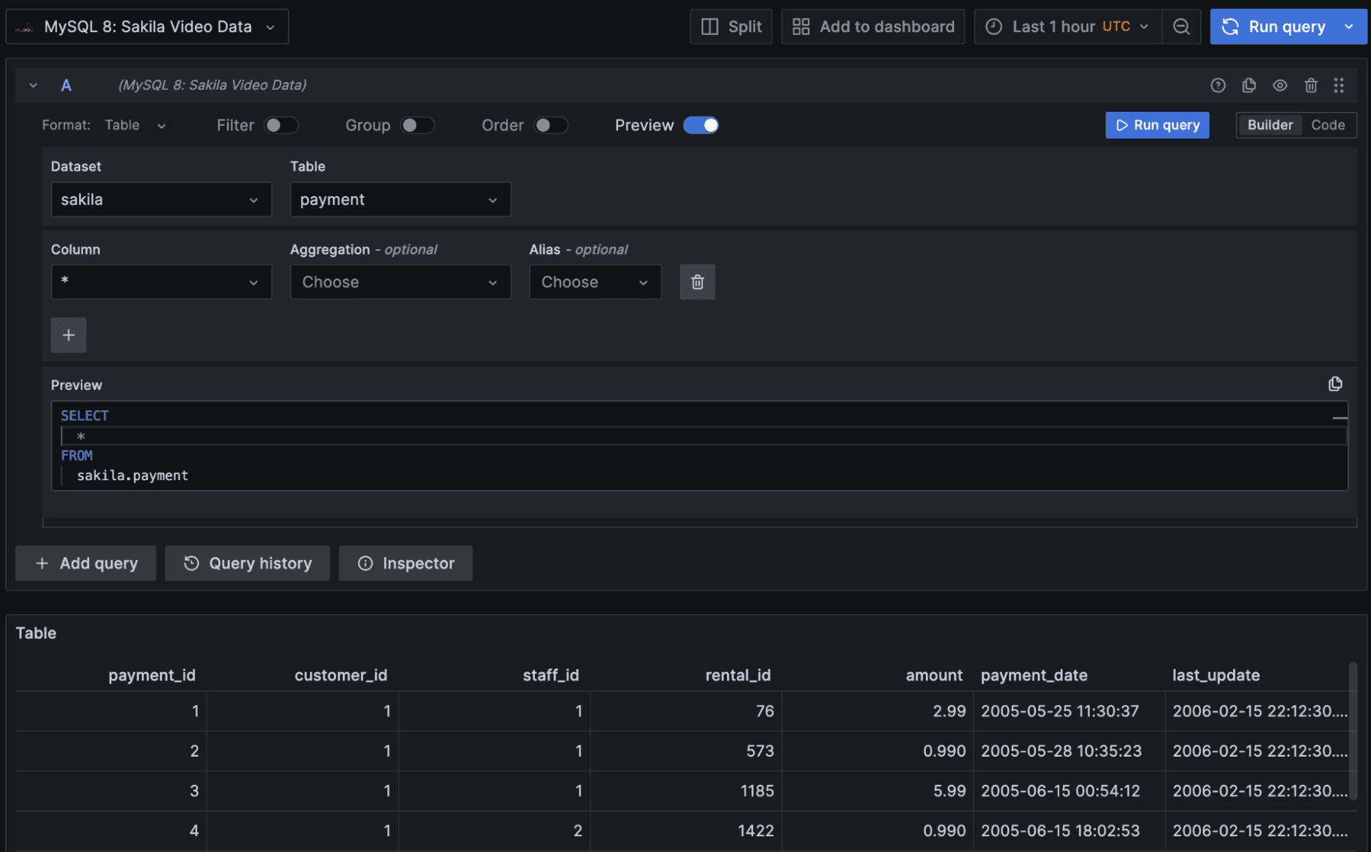 A screenshot displays a menu of options for building queries.