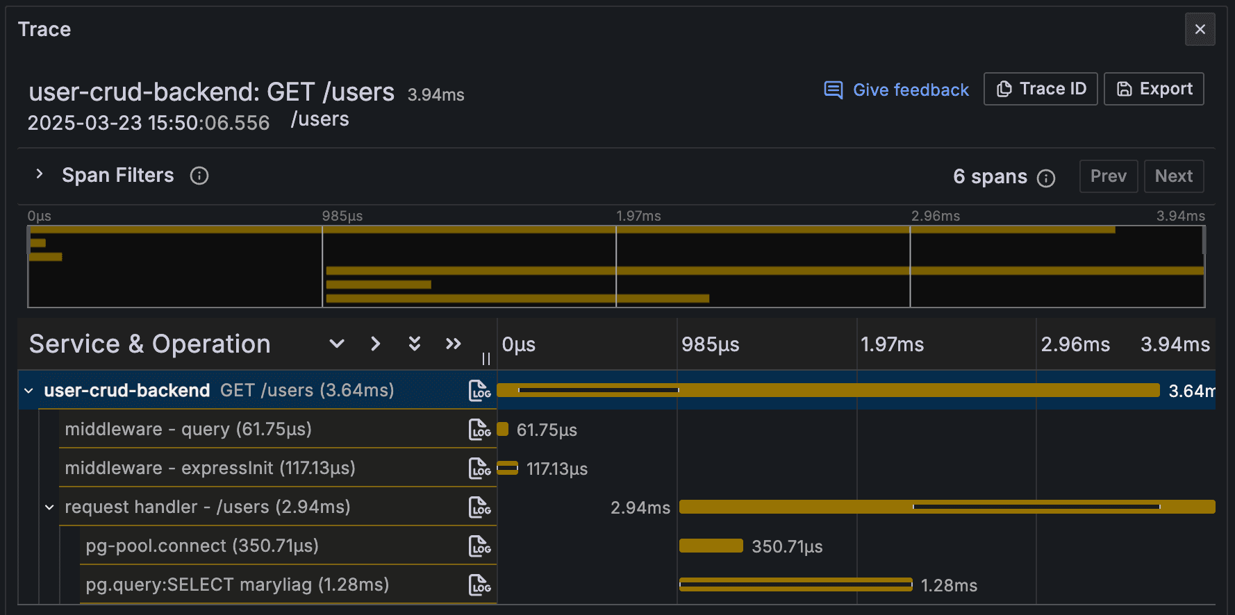Trace span filters