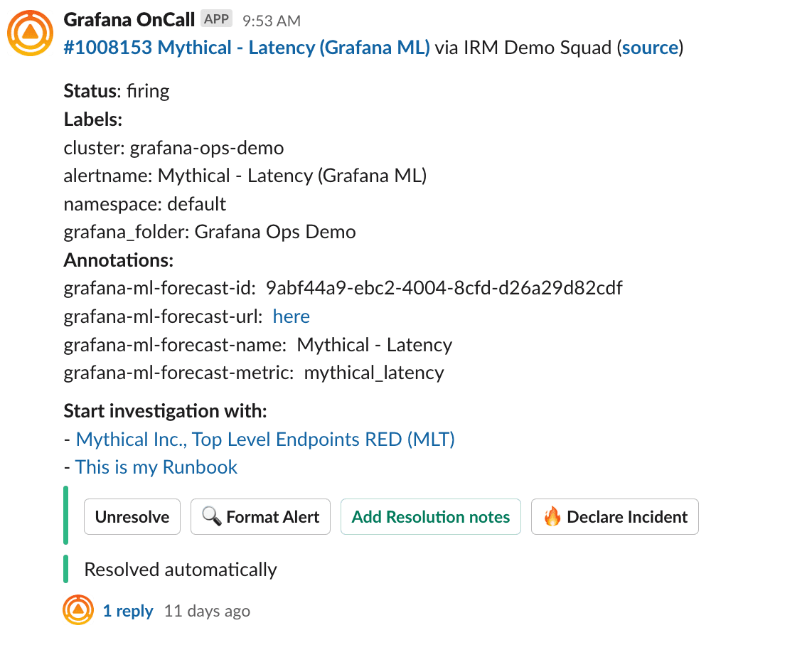 Resolution notice for an incident that was automatically resolved