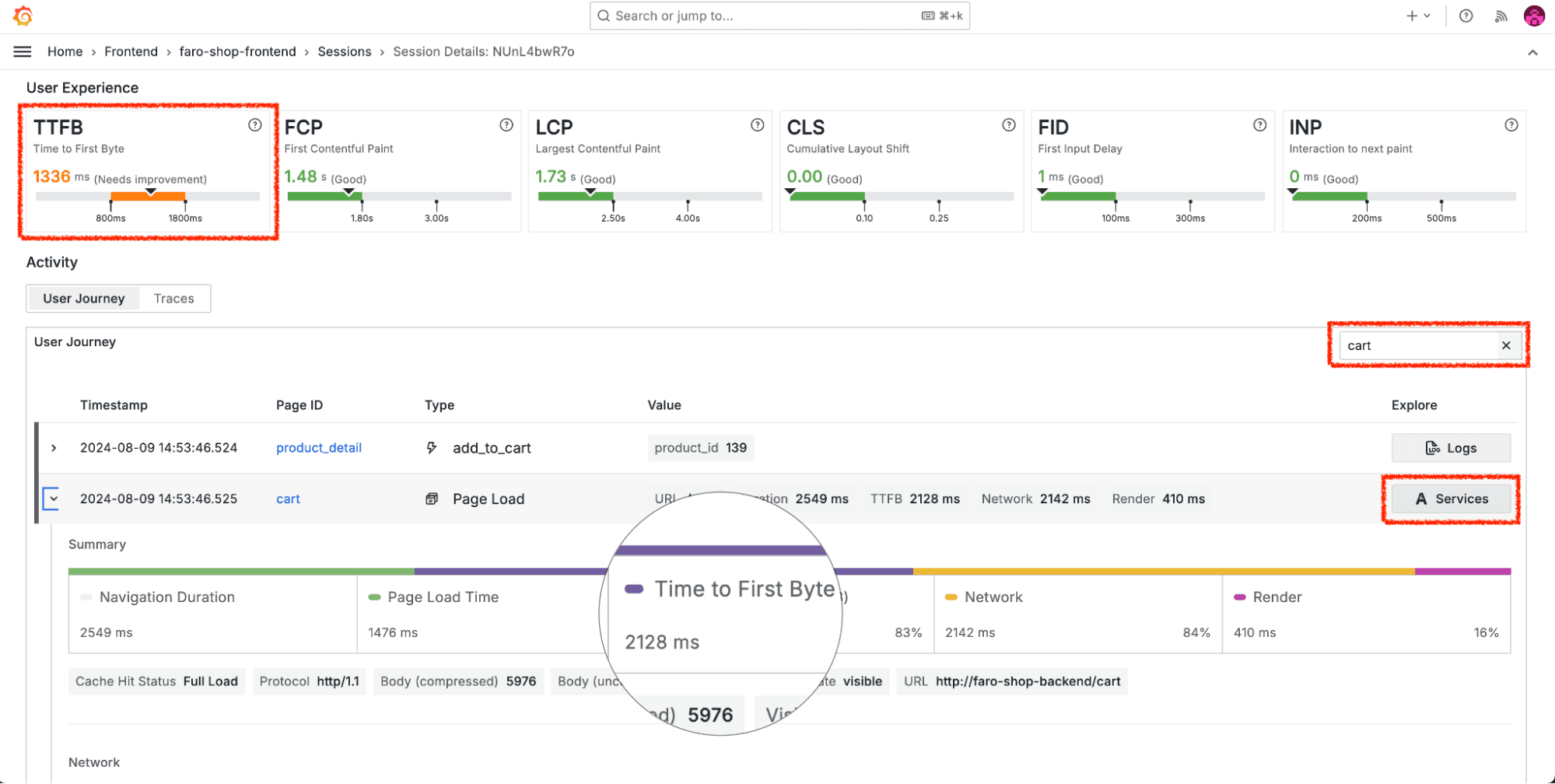 A screenshot of page load metrics.