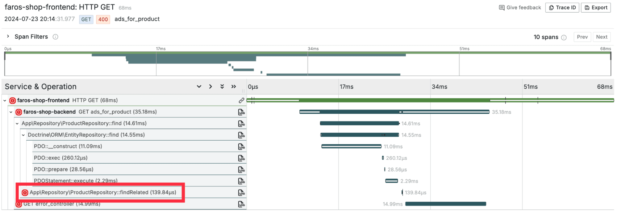 A screenshot of a trace.