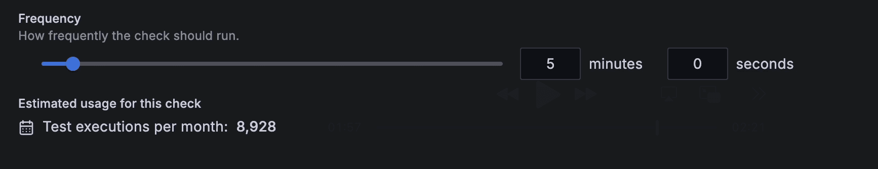 A screenshot of the test frequency settings.
