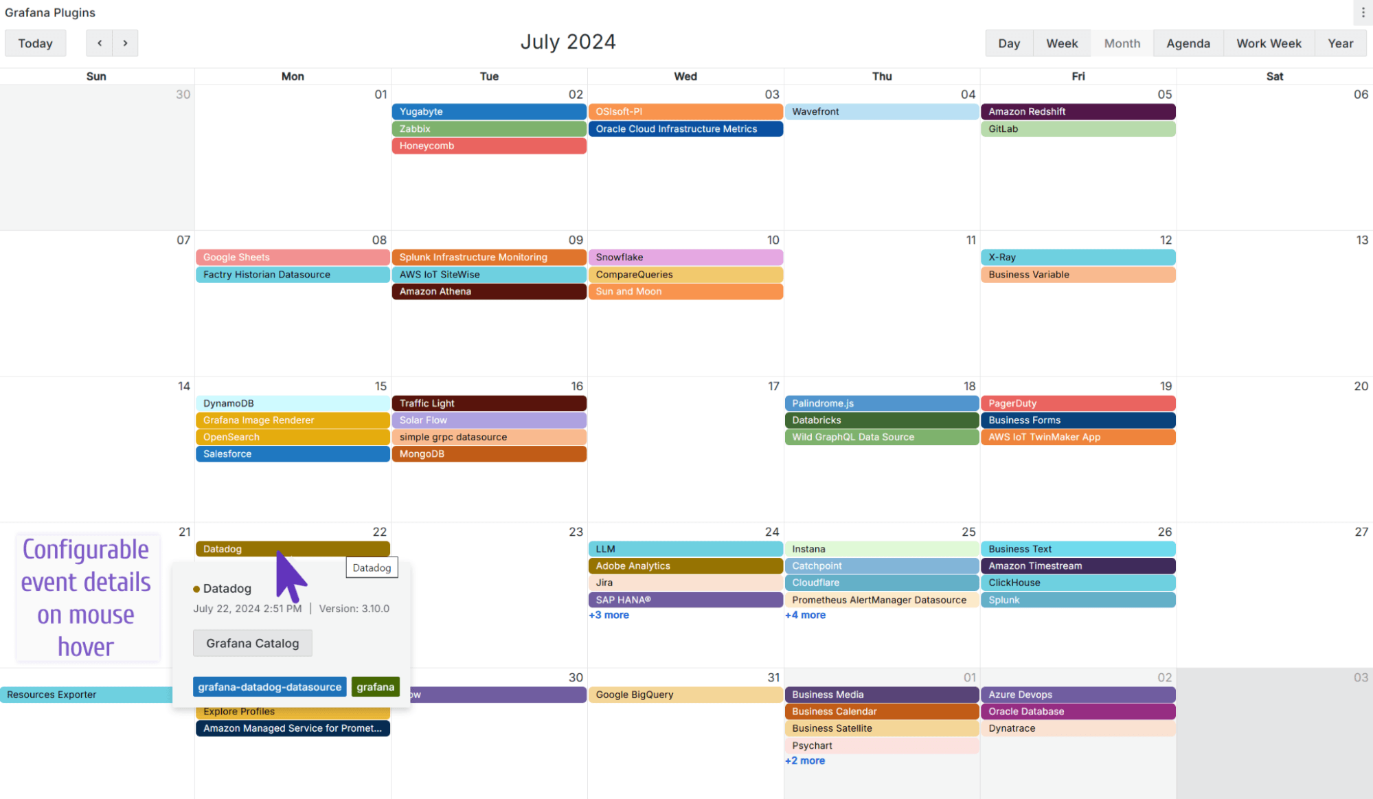 The Business Calendar panel in the Month layout