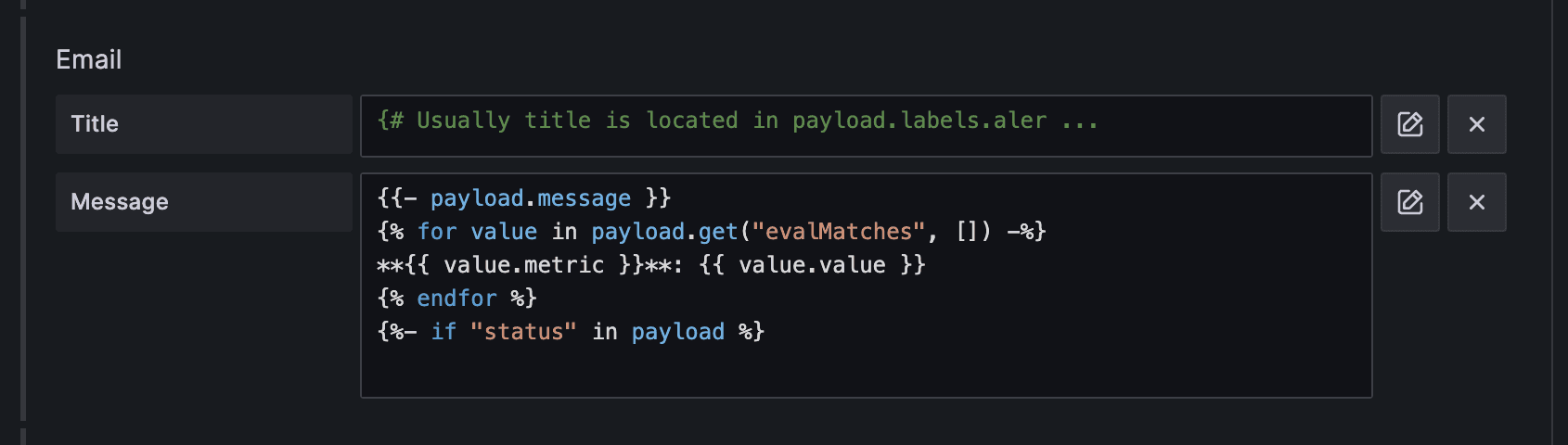 A screenshot of the email template, which is used to deliver notifications.