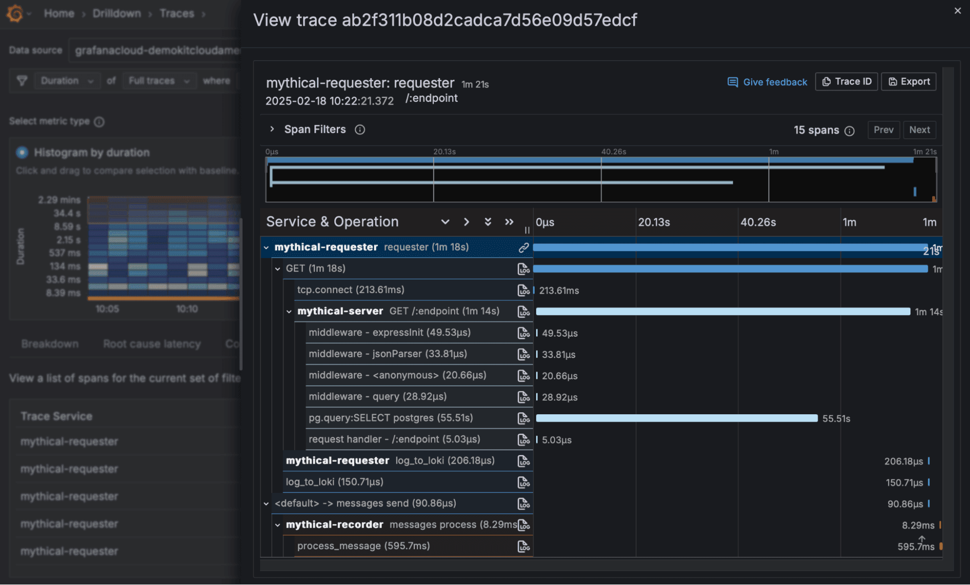 Viewing a trace in the UI