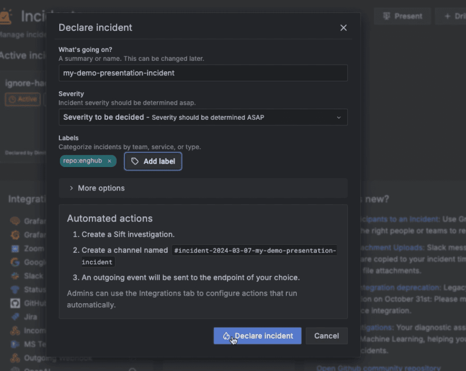 The moment before the new incident is declared