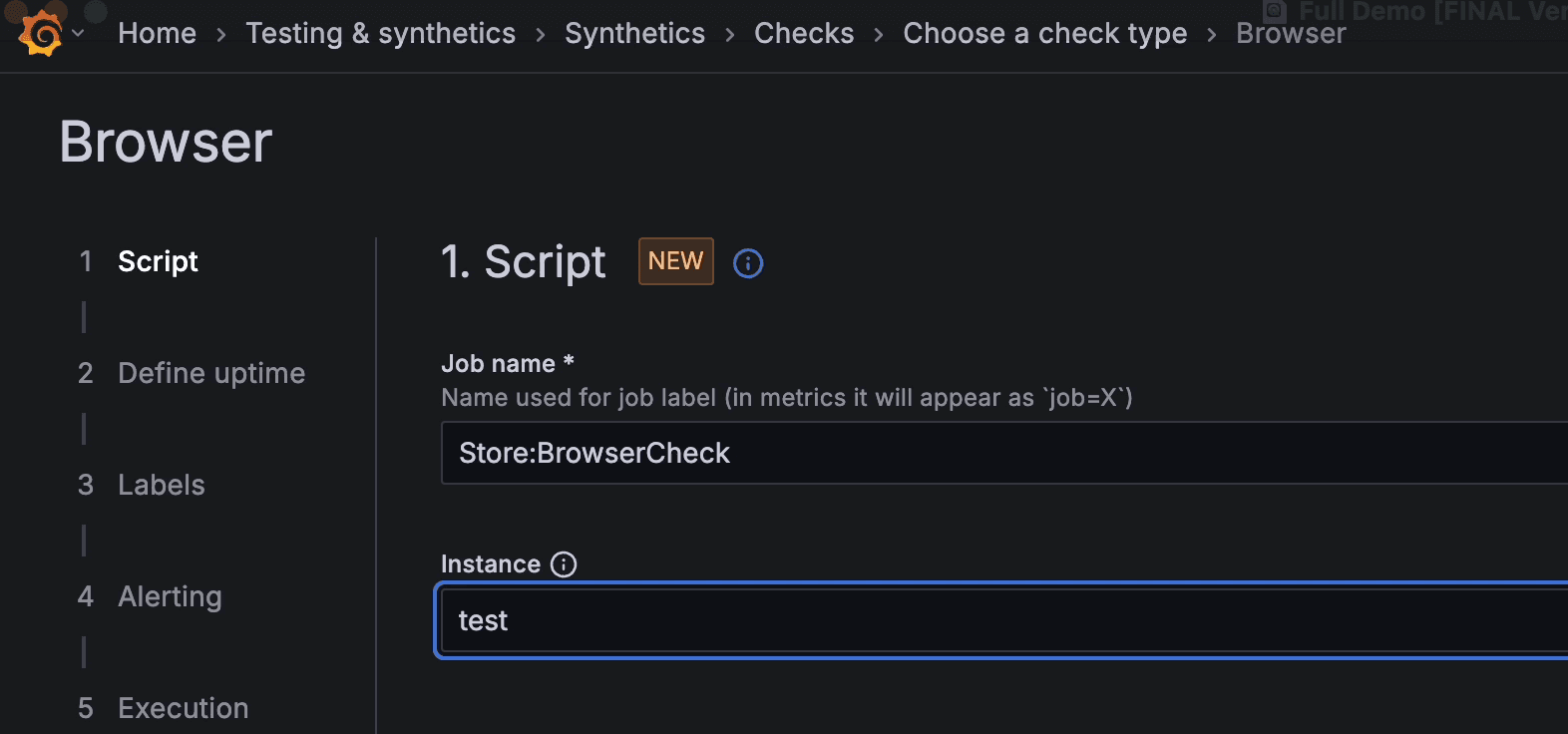 A screenshot of the Job name and Instance fields.