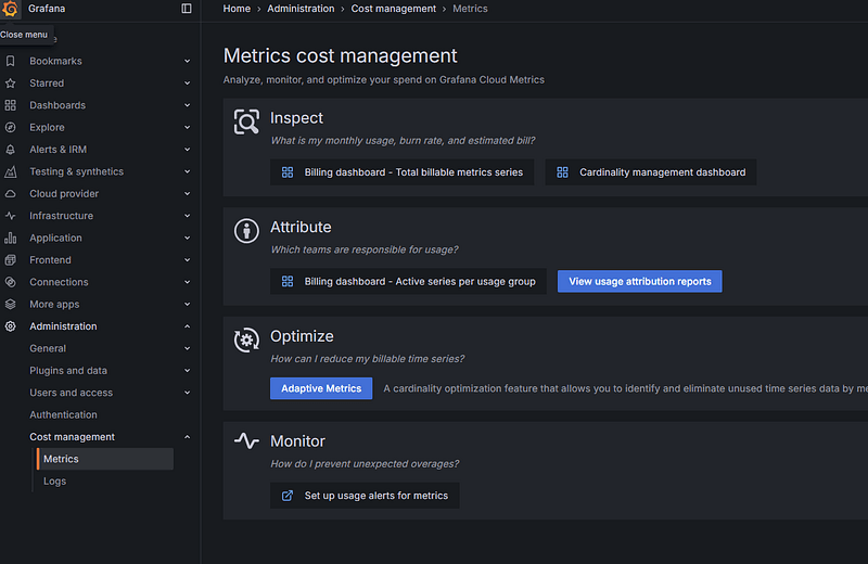 Cost management UI
