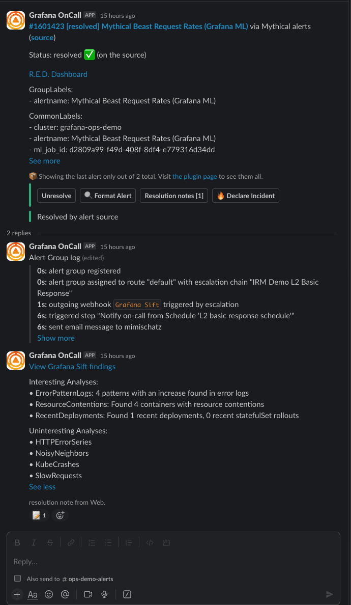 Resolution notice from Grafana OnCall