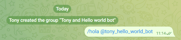 A screenshot that shows a message to a Telegram bot.