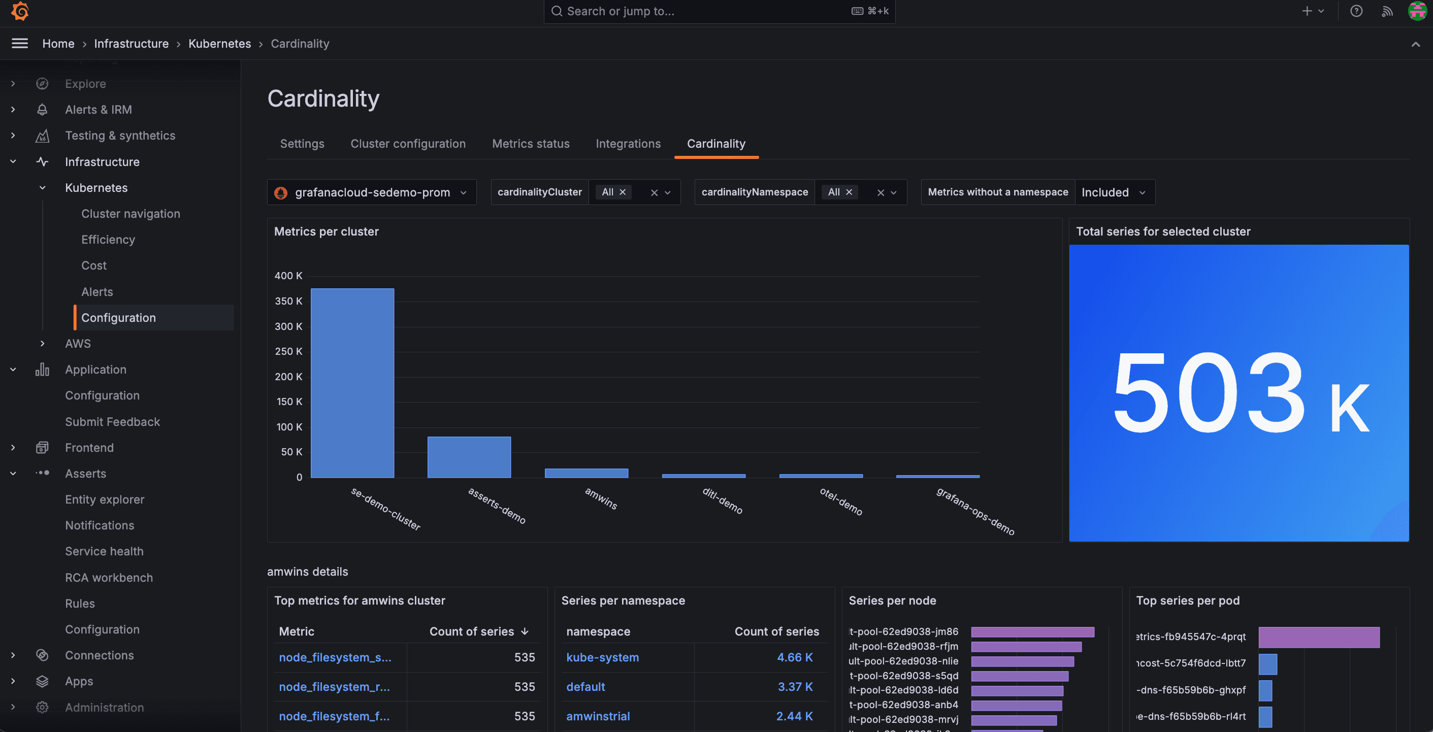 A screenshot of the Cardinality page.