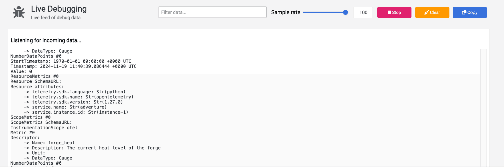 A screenshot of the live debugging feature.