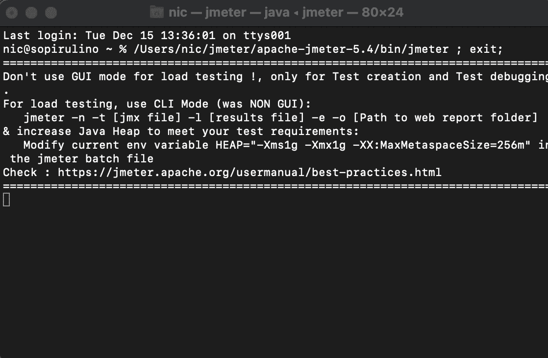 JMeter message about not using the GUI mode for load testing