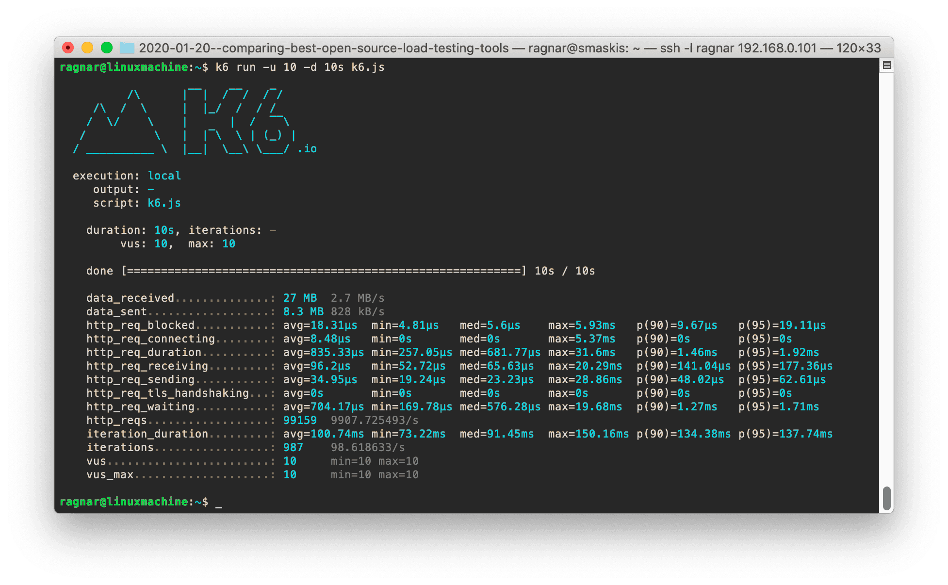 A screenshot of a k6 runtime