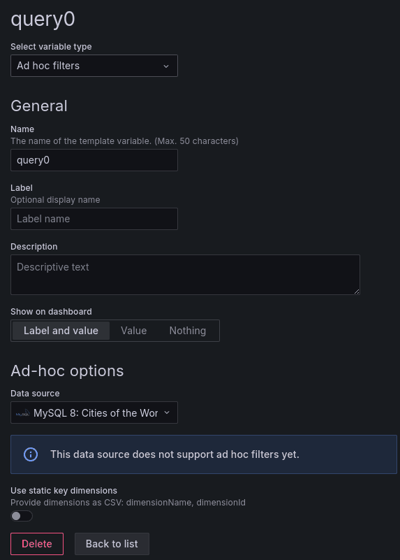 A screenshot of an ad hoc filter variable.