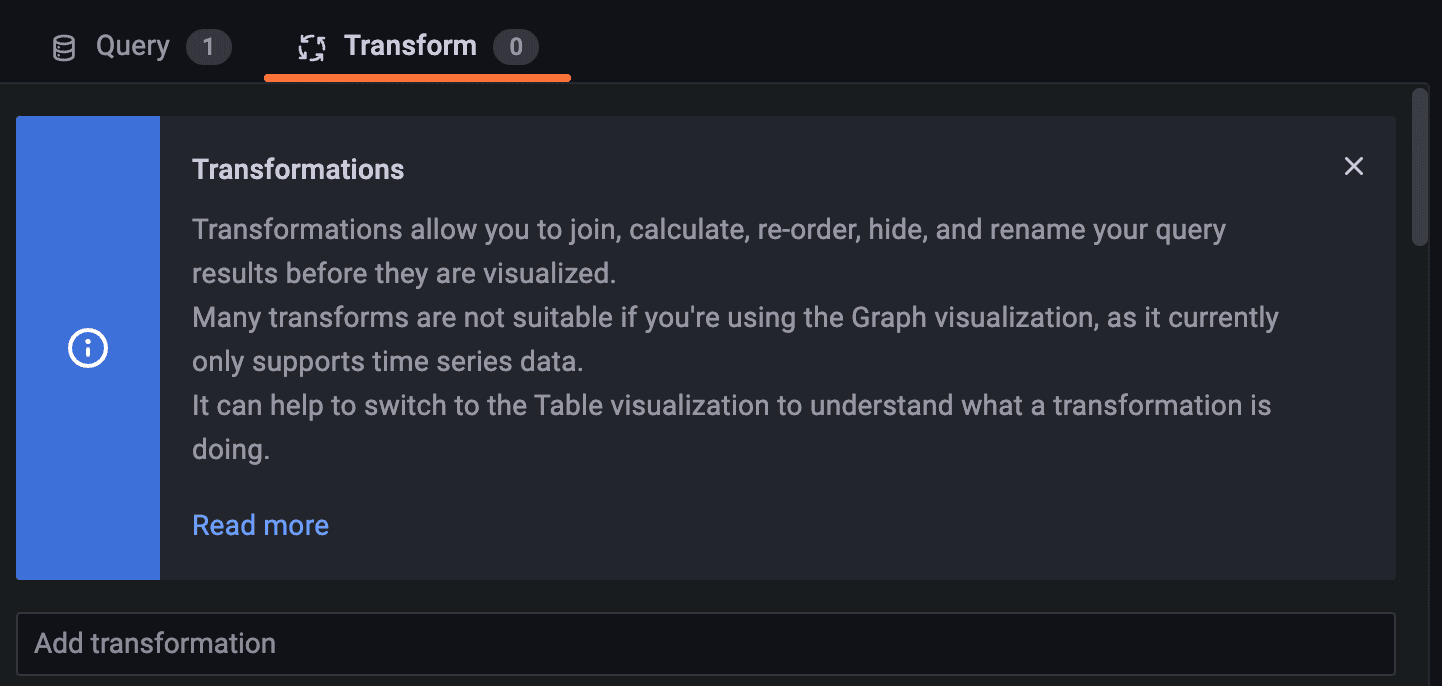 A screenshot of the Transform option, which describes what transformations allow.