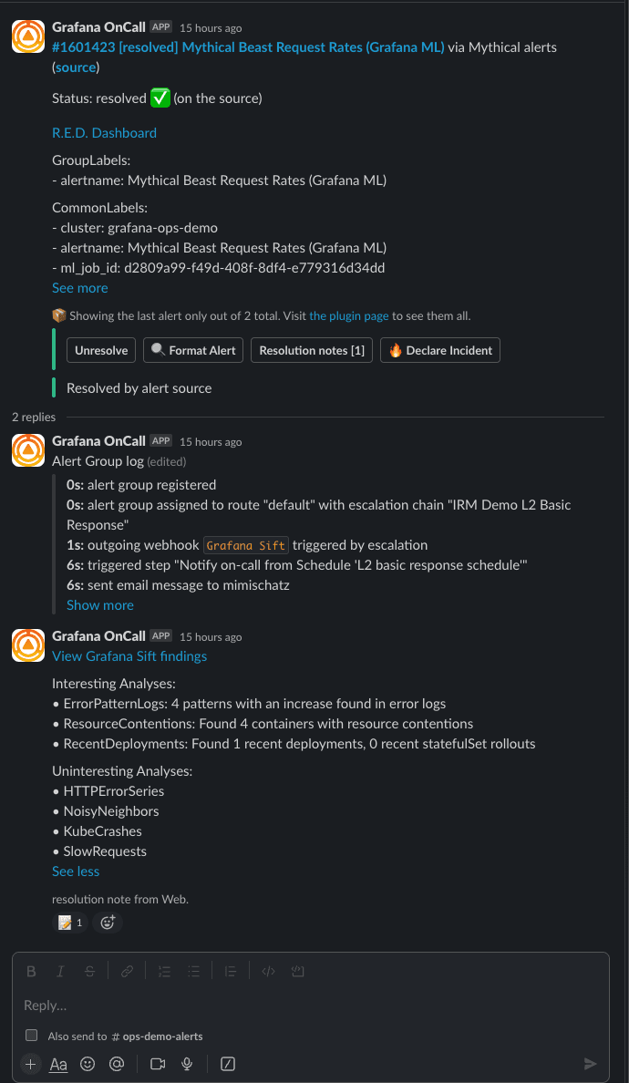 Sift investigation results shared directly into Slack.