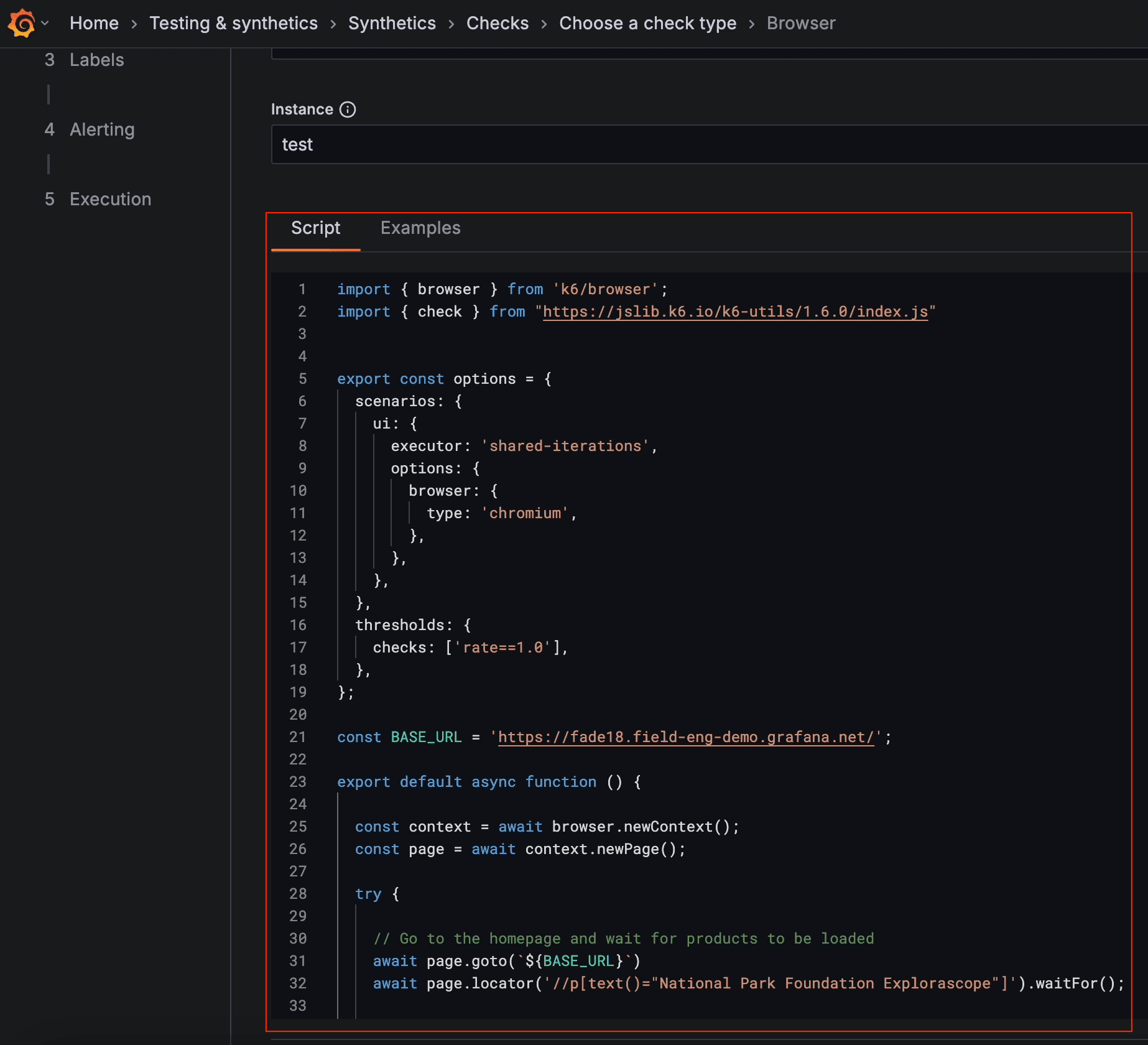 A screenshot of the example script.