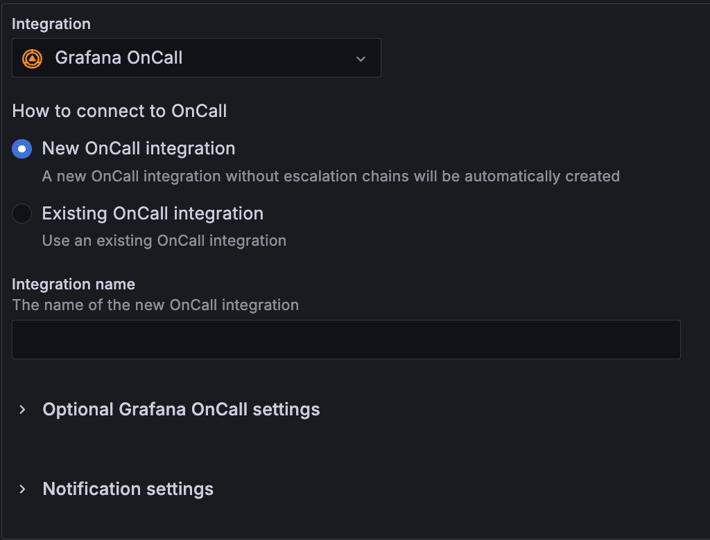 New Grafana OnCall integration menu in the UI