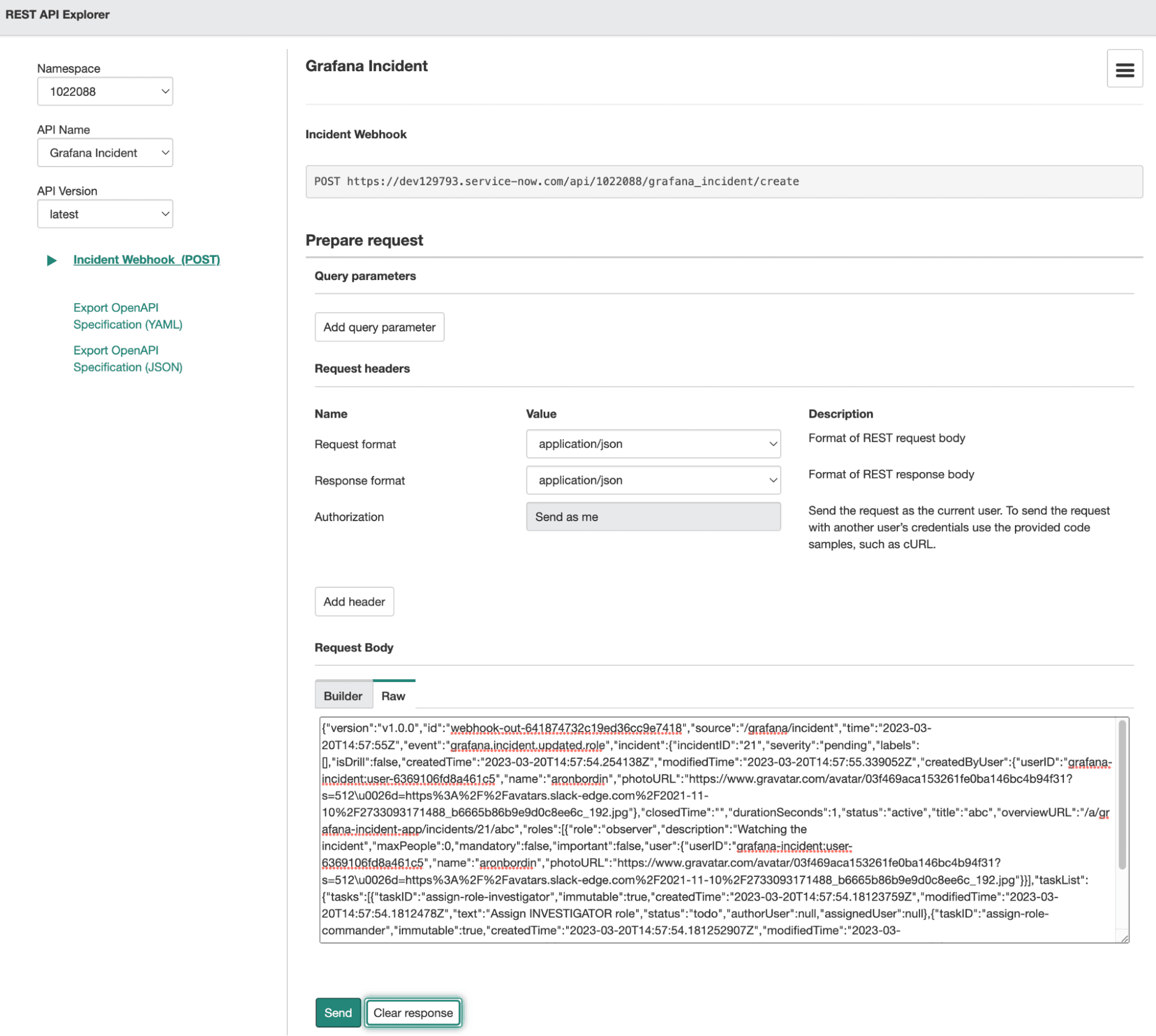 A screenshot shows how you can use the Explore REST API capability to develop and test your handler.