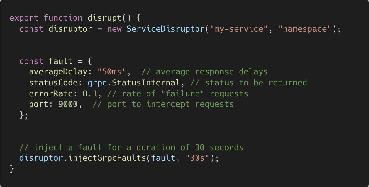 Screenshot of code for xk6-disruptor