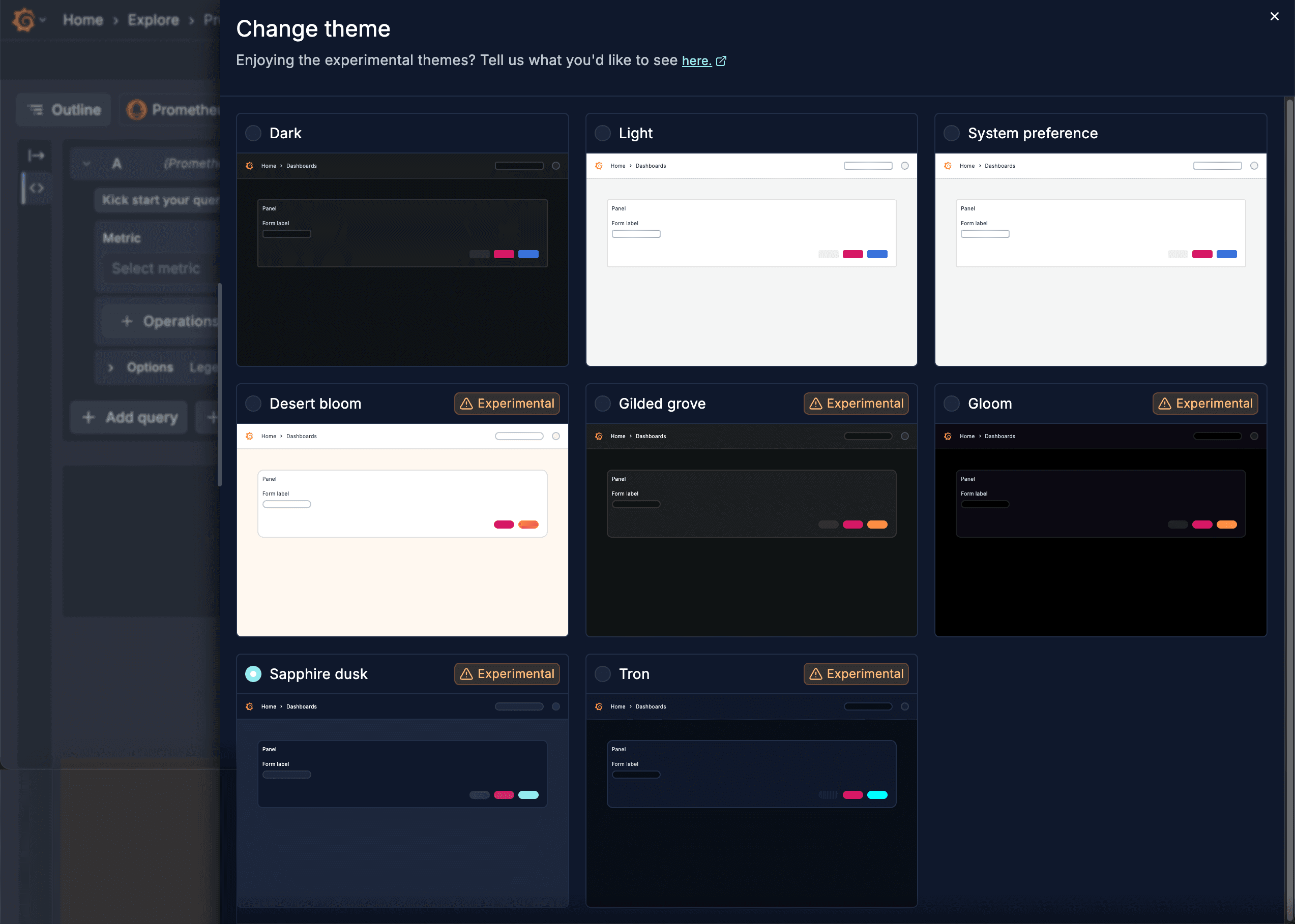 How to change theme in Grafana 12