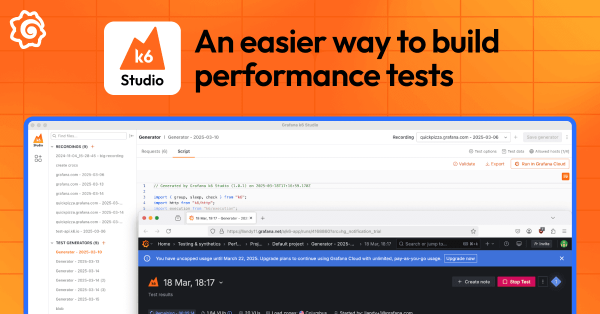 An open source app for easily building performance tests: Grafana k6 Studio is generally available