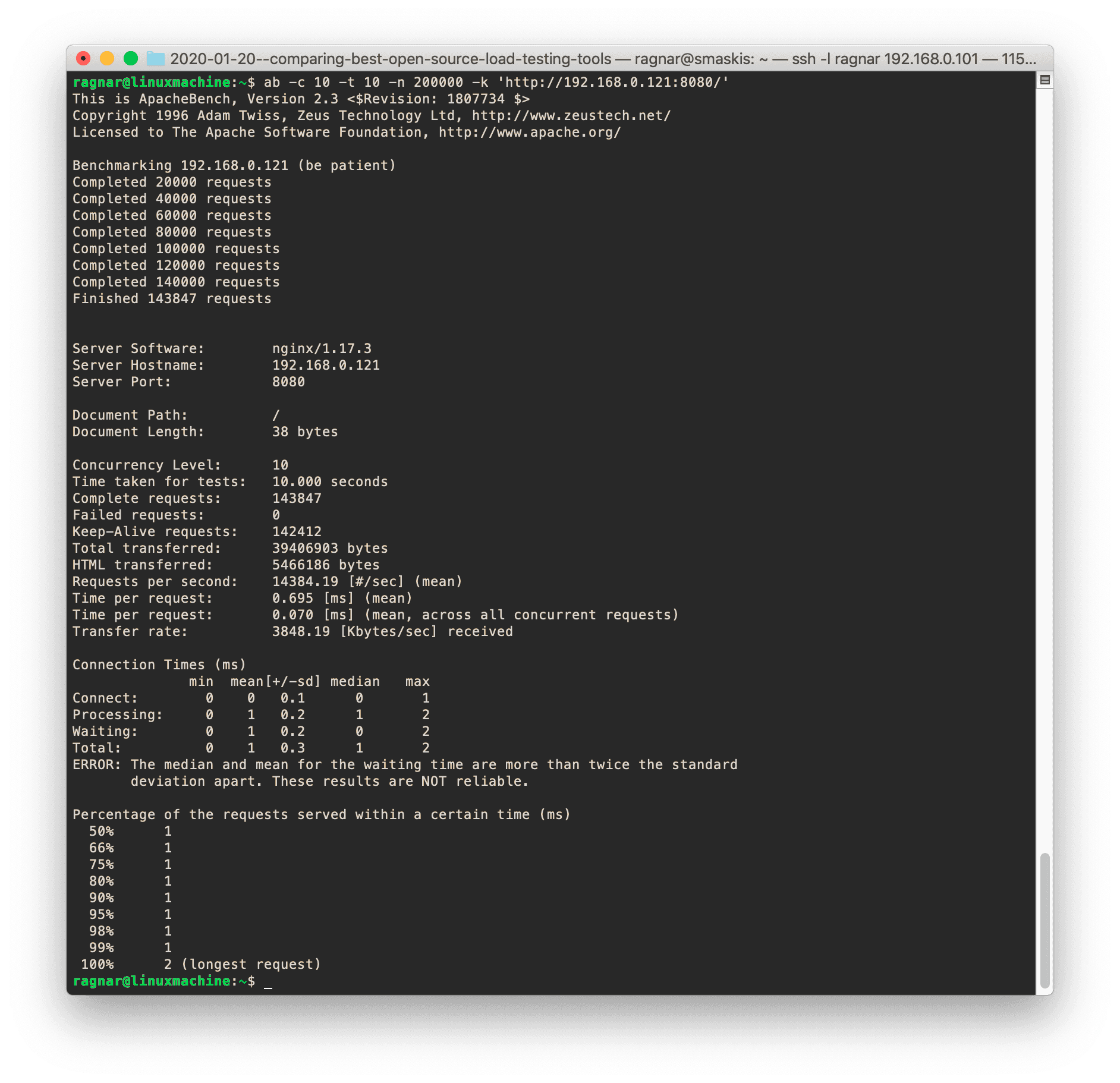 ApacheBench runtime screenshot