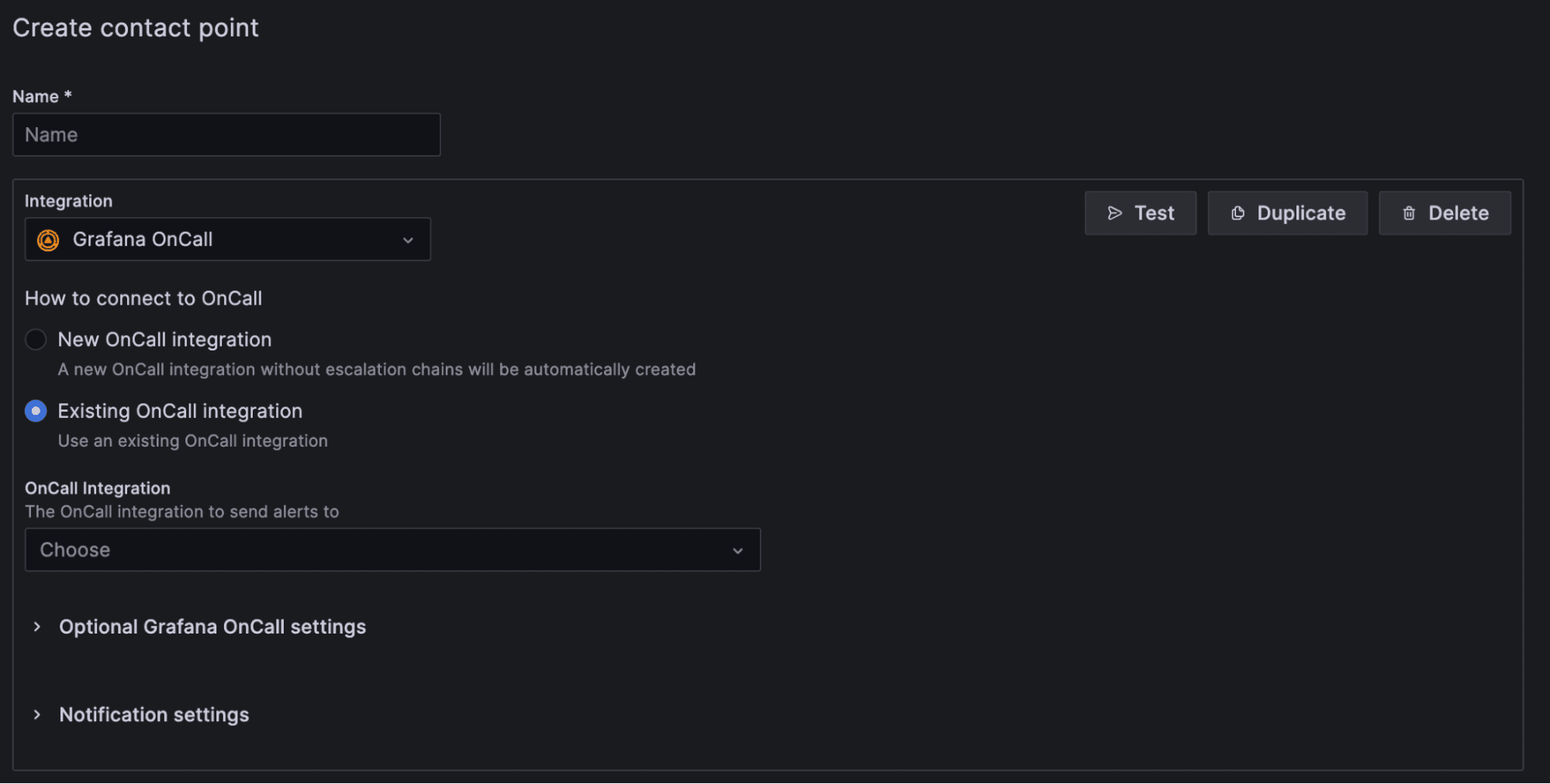 Create contact point menu