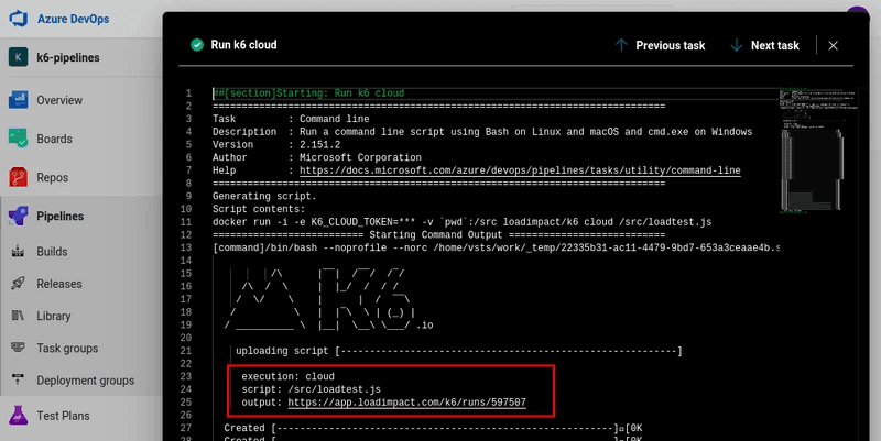A screenshot of the URL to the test run.