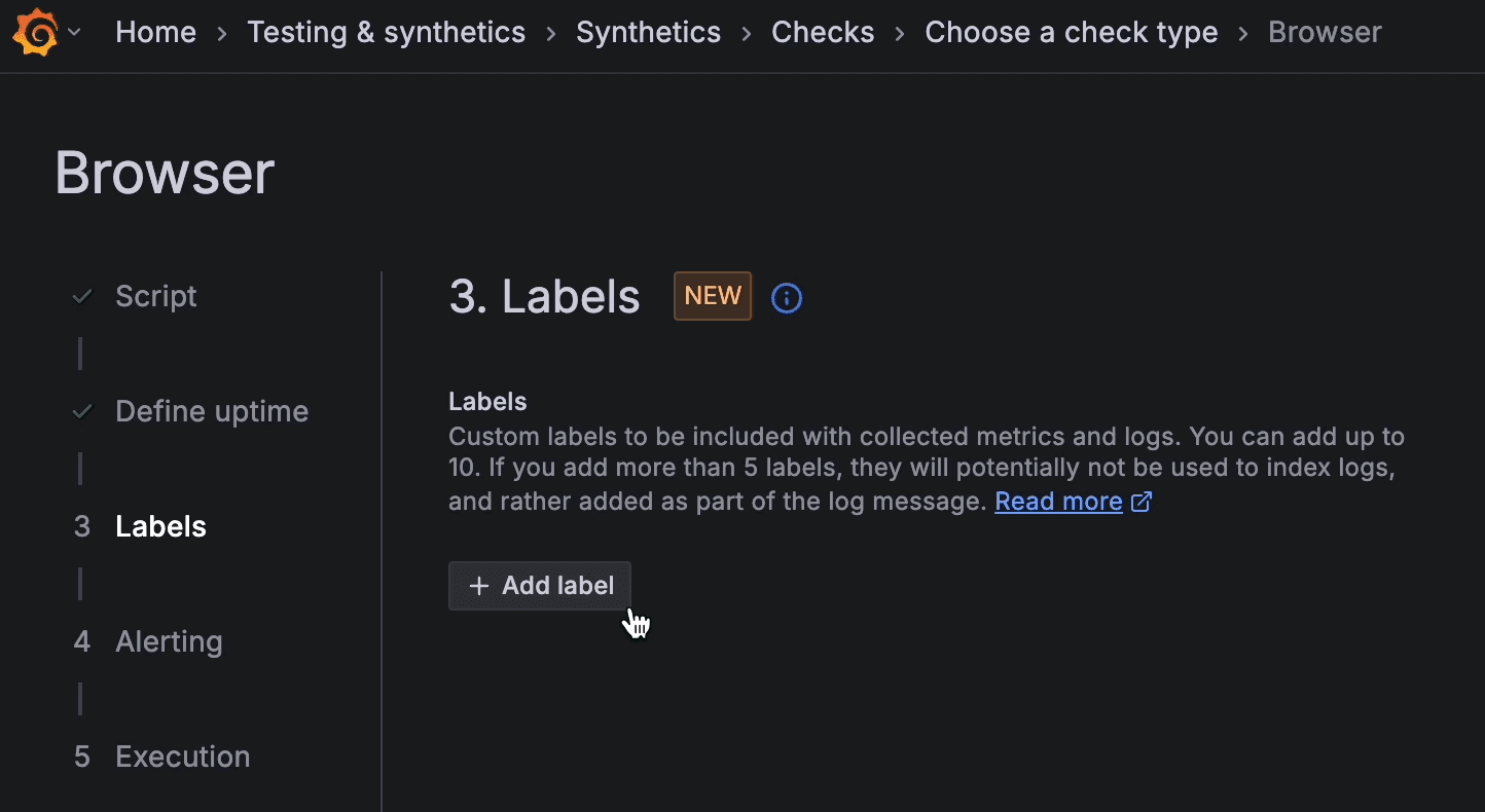 A screenshot of the Add label option.