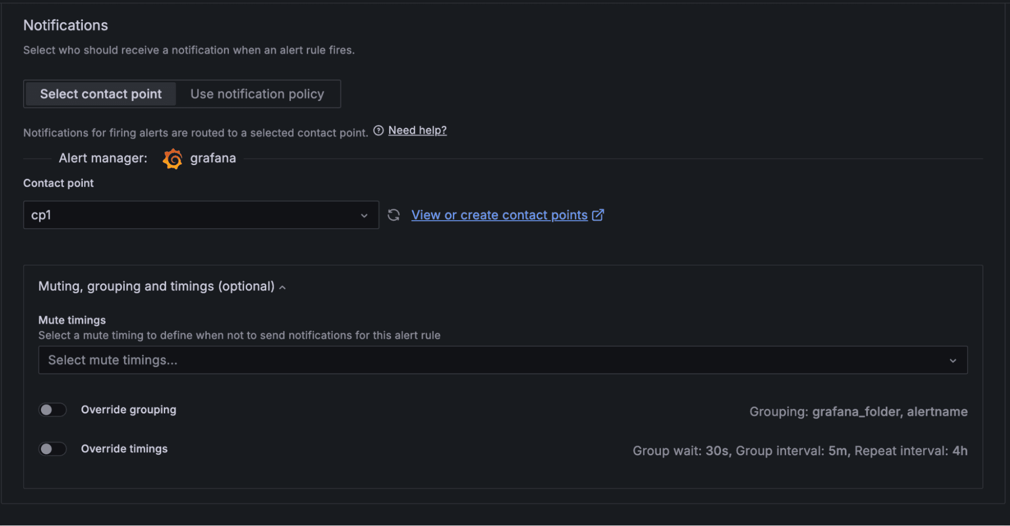 A screenshot showing how to create a new contact point.