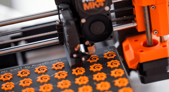 A screenshot of Grafana logos being printed by 3D printer.